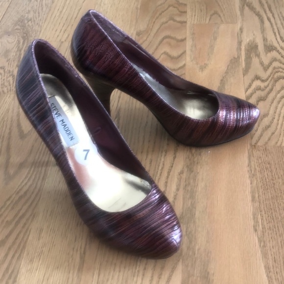 Purple animal print wedding dance high heel pump almond toe snake metallic prom - Picture 3 of 8